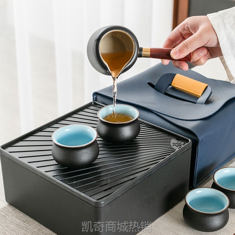 粗陶功夫茶具套装家用客厅便携简约陶瓷干泡茶盘轻奢现代小套礼盒