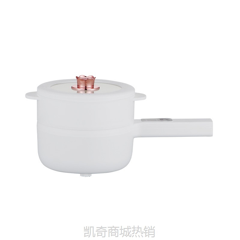工厂直销白色长柄陶瓷釉电煮锅宿舍小电锅家用一体式煎炒不粘电锅