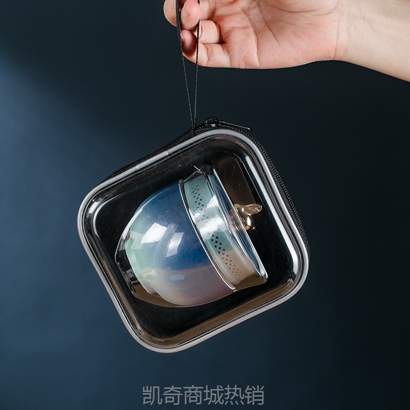 旅行茶具玉兔快客杯小套装便携露营户外茶具收纳包陶瓷玻璃一壶三