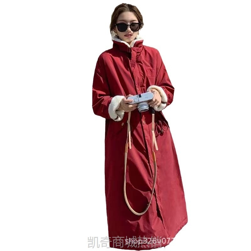 加绒加厚羊羔毛外套女2024冬新棉衣中长款过膝韩版宽松港风派克服