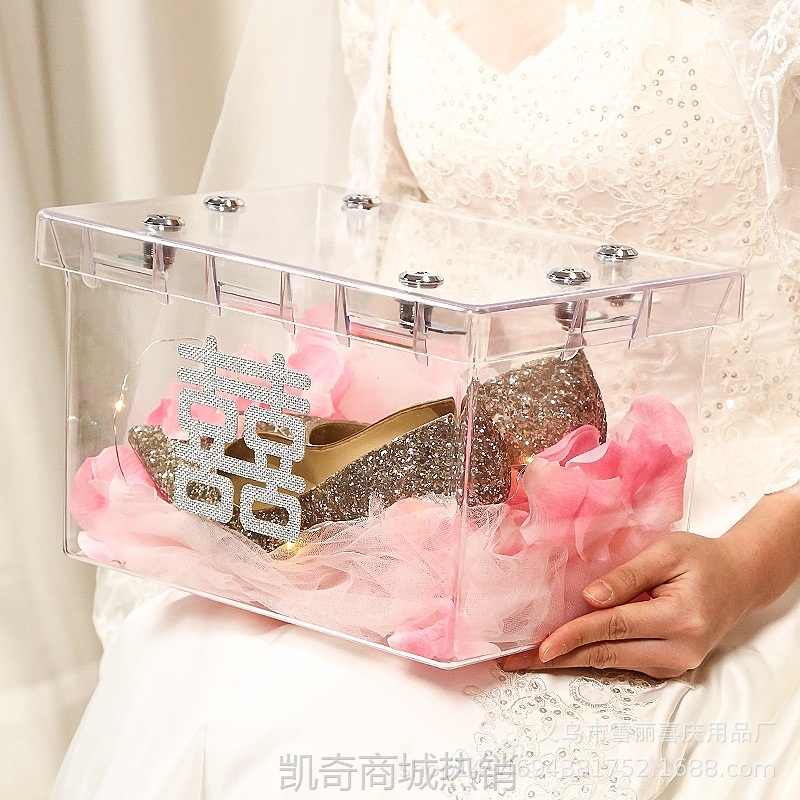 藏婚鞋盒子接亲游戏道具婚礼堵门整蛊新郎结婚创意藏鞋盒带锁4锁