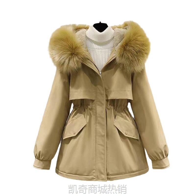 外贸派克服女中长新款冬季宽松韩版加绒加厚棉衣洋气棉袄工装外套