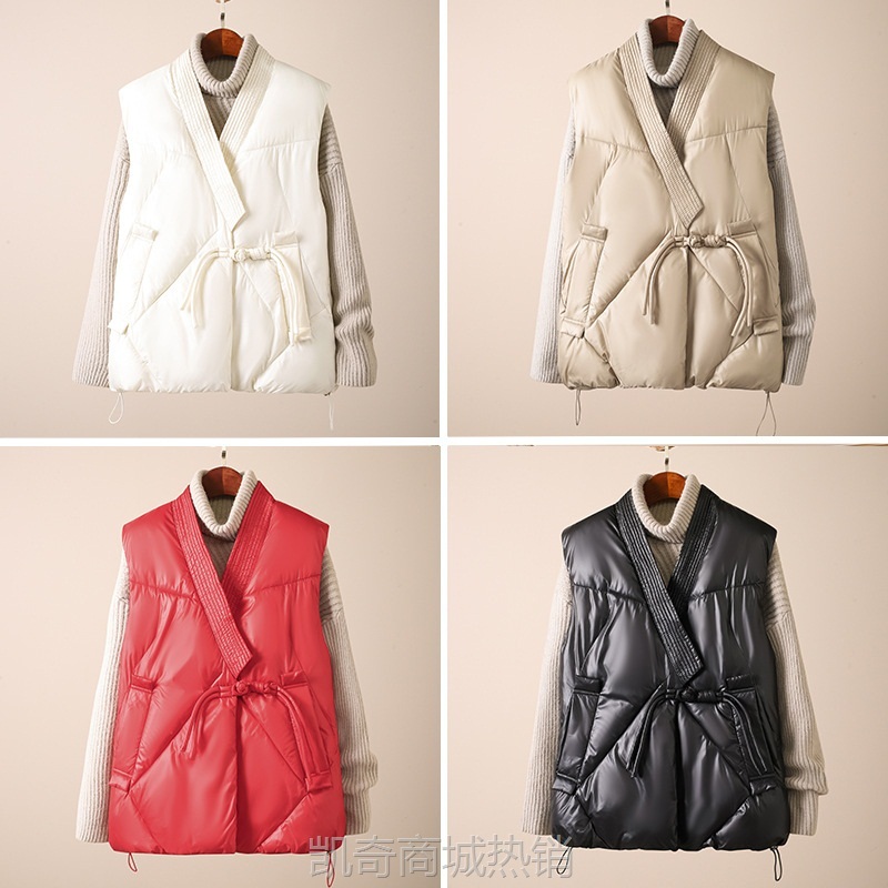 【♥首单0.1元♥】跨境国风马甲女时尚2024冬简约V领坎肩外穿棉服亮面棉背心外套潮