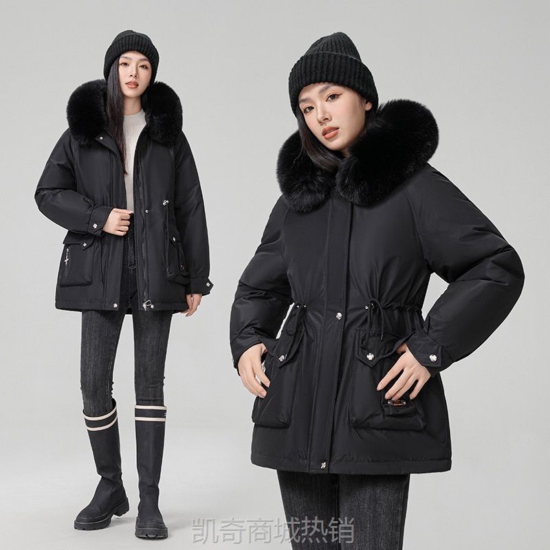 【♥首单0.1元♥】跨境女装夹棉加厚派克服女短款2024冬新款大毛领修身显瘦棉服外套