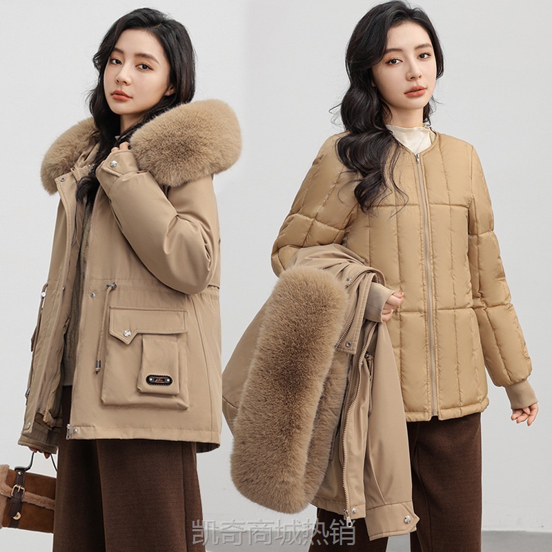 【♥首单0.1元♥】活里活面短款派克服女2024冬季新款加厚可拆卸内胆显瘦羽绒棉服女