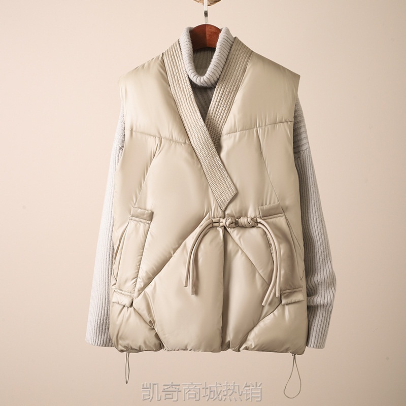 【♥首单0.1元♥】跨境国风马甲女时尚2024冬简约V领坎肩外穿棉服亮面棉背心外套潮