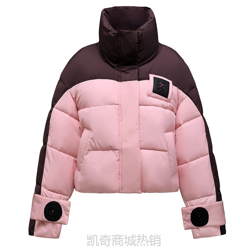 【♥首单0.1元♥】跨境新款欧货羽绒棉服女短款韩版宽松撞色时尚加厚连帽外套女批发