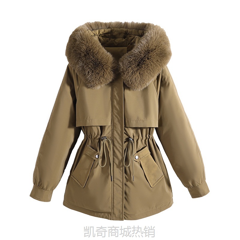 【♥首单0.1元♥】新韩版女冬A版中长棉服网红派克服加绒内胆大毛领大码收腰短外套