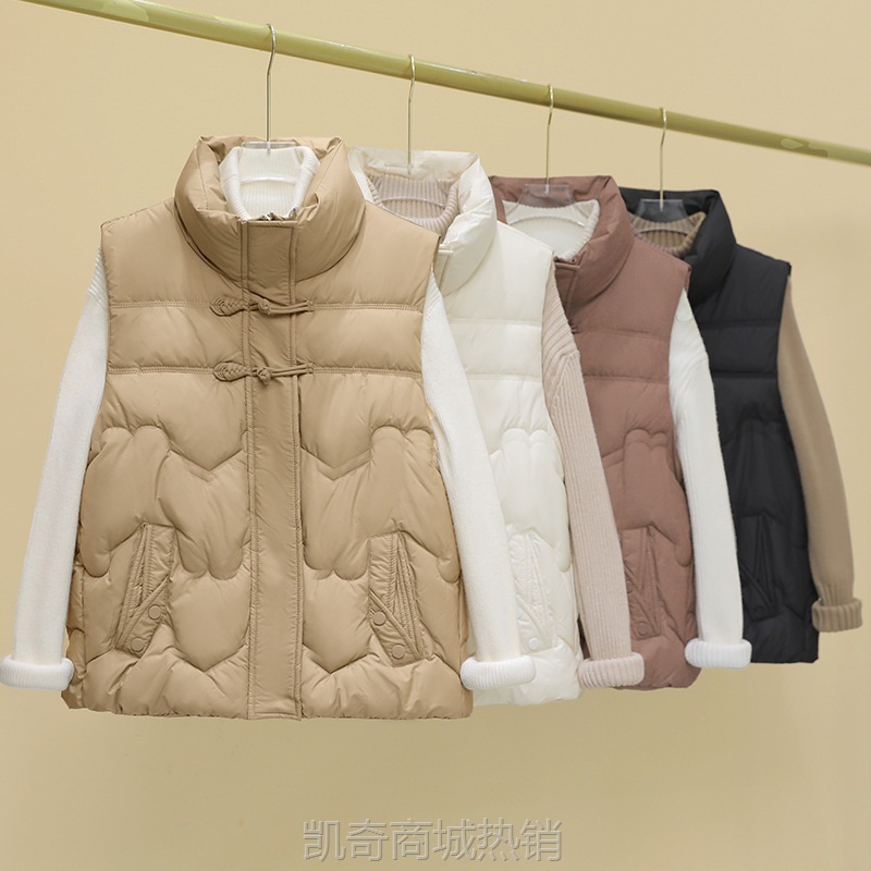 【♥首单0.1元♥】外贸街头菱形格衍缝夹棉拼布拼条立领马甲休闲立领男女保暖棉背心