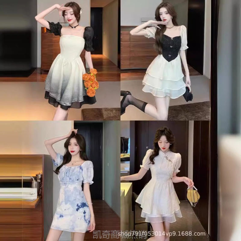 【♥首单0.1元♥】轻奢连衣裙女夏高级感收腰短裙甜辣风海边度假风短裙直播货源批发