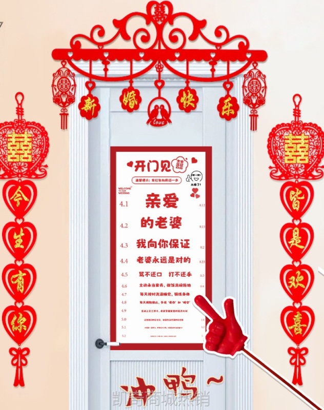 结婚迎亲喜字视力表整蛊新婚拦门创意游戏小道具接亲堵门认喜字图