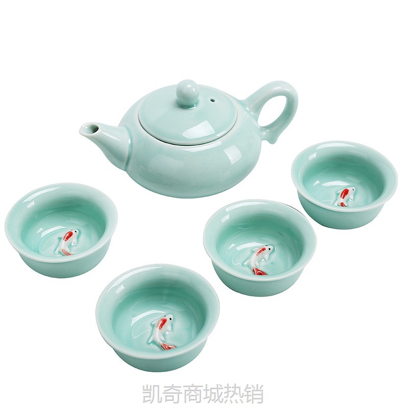 【首单1元】青瓷功夫茶具一壶六杯礼盒装公司广告会议伴手礼品茶具批发