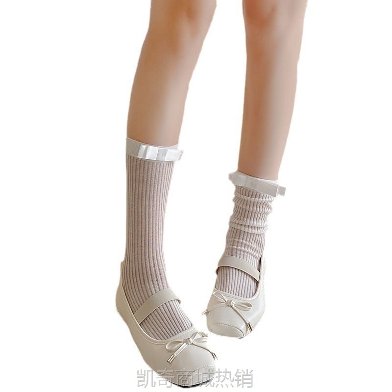 【首单1元】2024日系蝴蝶结中筒袜薄款竖条堆堆袜jk制服女短袜子芭蕾风