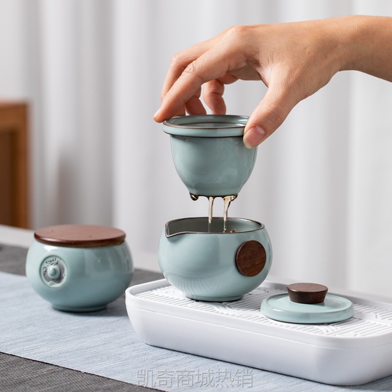 【首单1元】便携汝窑快客杯旅行茶具一壶三杯户外露营陶瓷泡茶器广告logo礼品