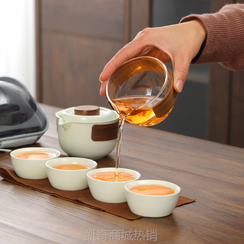 【首单1元】便携旅行茶具定窑一壶四杯玻璃公杯户外露营公司广告年会伴手礼品