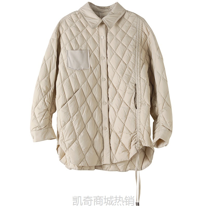 【首单1元】孔米90绒秋冬新款时尚休闲翻领纯色抽绳设计灰鸭绒羽绒服外套