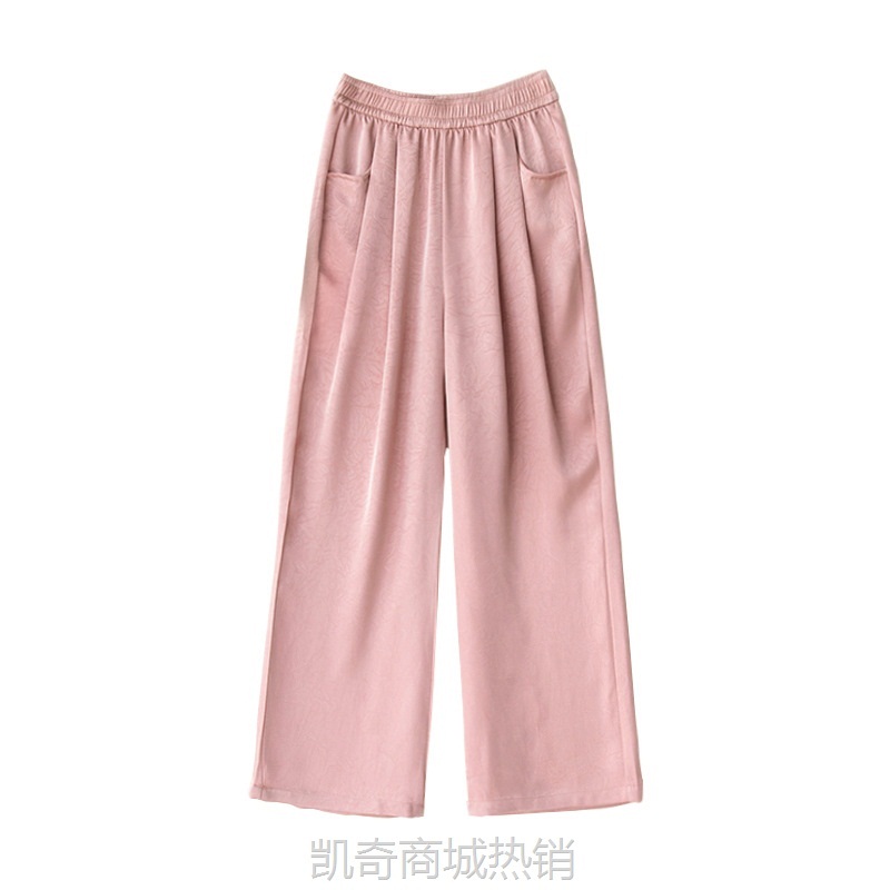 【首单1元】冰丝醋酸阔腿裤女夏季薄款高腰垂感宽松防晒抓花缎面休闲直筒裤子