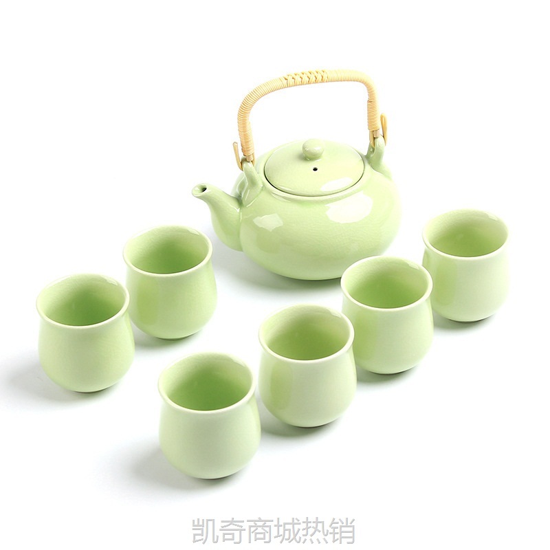 【首单1元】日式提梁壶一壶六杯开片釉陶瓷茶具餐馆公司广告商务伴手礼品