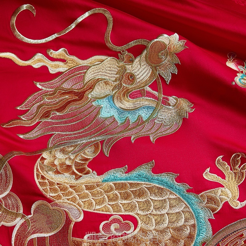 【首单1元】高端 160S长绒棉绣花婚庆四件套 全棉贡缎结婚大红床上用品六件套