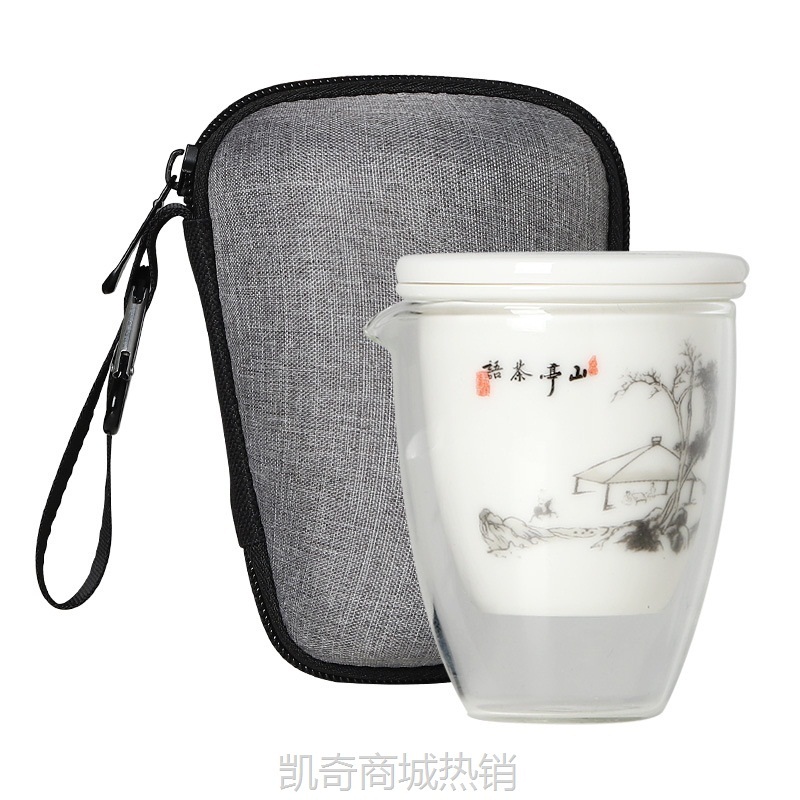 【首单1元】创意羊脂玉快客杯一壶三杯旅行便携收纳茶具套组广告宣传广告LOGO