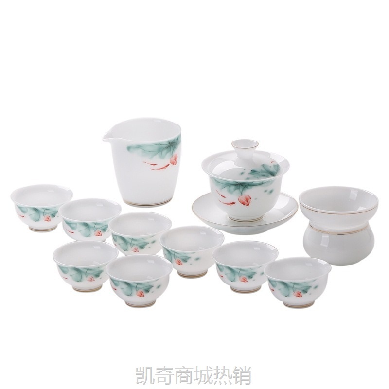 【首单1元】轻奢冰种玉瓷素烧羊脂玉白瓷茶具套装功夫茶杯如鱼得水盖碗批发