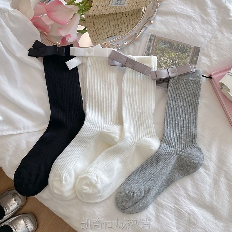 【首单1元】2024日系蝴蝶结中筒袜薄款竖条堆堆袜jk制服女短袜子芭蕾风