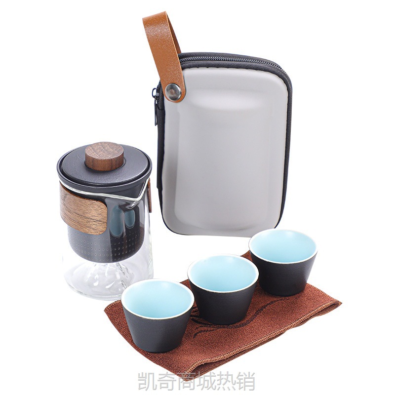【首单1元】便携户外陶瓷旅行功夫茶具套装简约一壶三杯远山玻璃快客杯