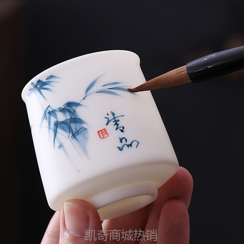 【首单1元】羊脂玉主人杯家用陶瓷茶杯高端单个素烧手绘品茗杯广告伴手礼品可