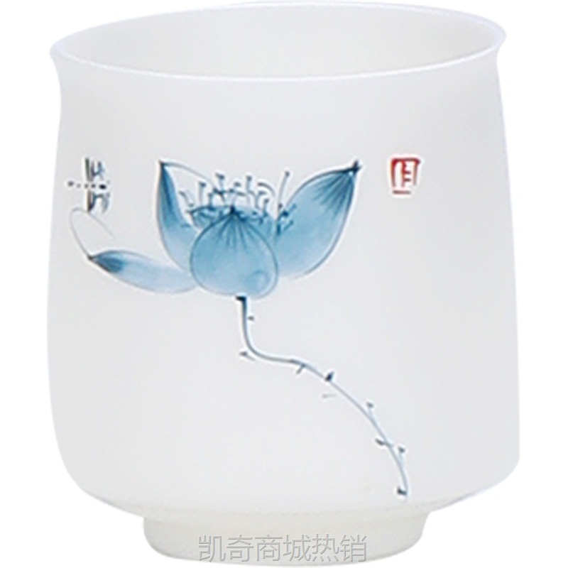 【首单1元】羊脂玉主人杯家用陶瓷茶杯高端单个素烧手绘品茗杯广告伴手礼品可
