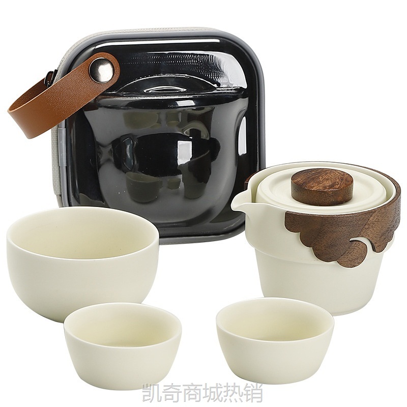 【首单1元】汝窑快客杯便携式陶瓷茶具小套装一壶三杯创意泡茶壶家用户外茶杯