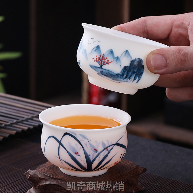 【首单1元】羊脂玉主人杯家用陶瓷茶杯高端单个素烧手绘品茗杯广告伴手礼品可