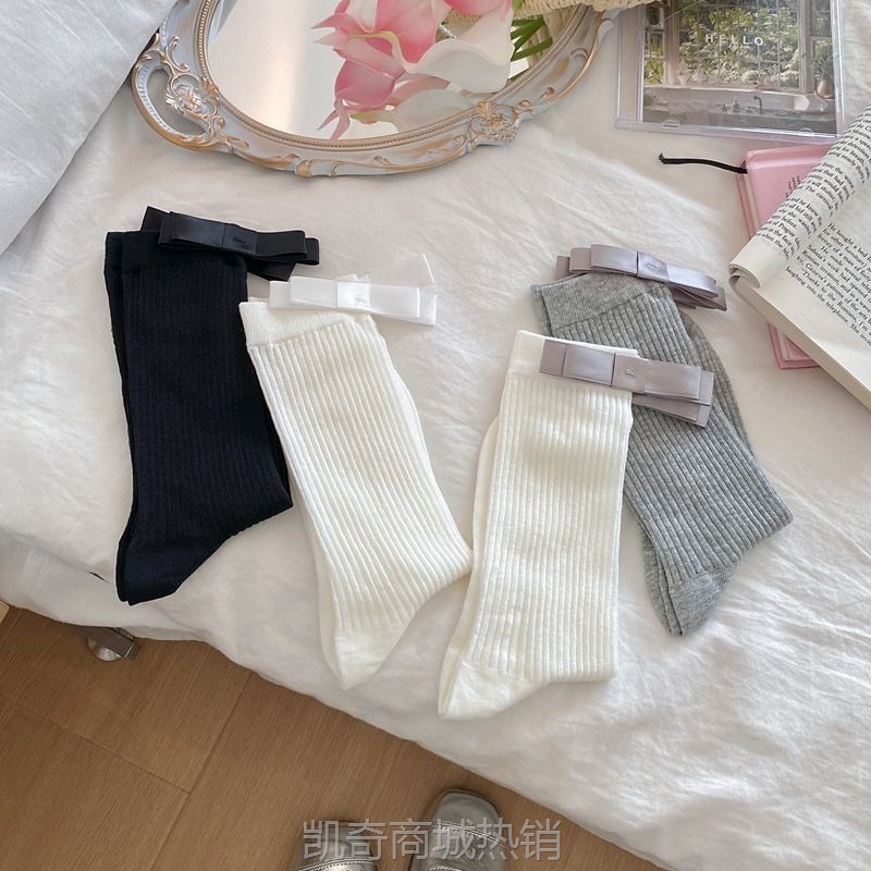 【首单1元】2024日系蝴蝶结中筒袜薄款竖条堆堆袜jk制服女短袜子芭蕾风
