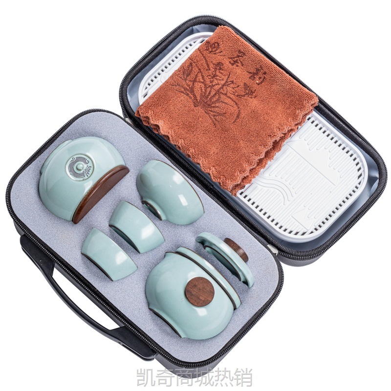 【首单1元】便携汝窑快客杯旅行茶具一壶三杯户外露营陶瓷泡茶器广告logo礼品