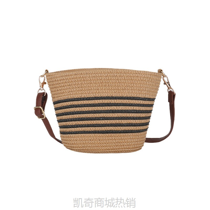 【首单1元】现货批发草编单肩斜挎两用包沙滩度假包时尚质感条纹收纳包夏女包