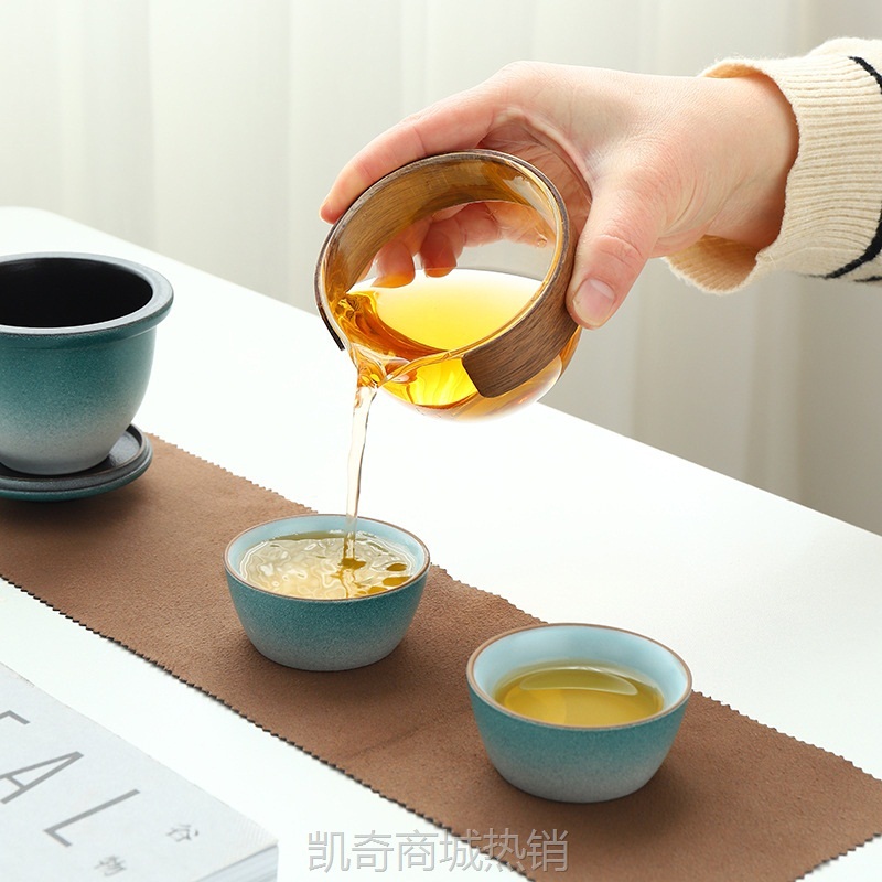 【首单1元】户外陶瓷一壶二快客杯玻璃便携式旅行功夫茶具套装简约可雕刻logo