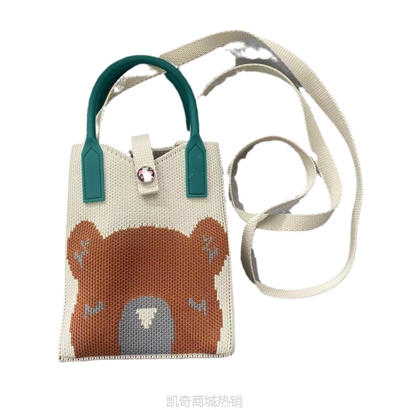 【♥首单3元♥】2024亚马逊ebay韩版手机包时尚简约针织包单肩包小熊托特包工厂