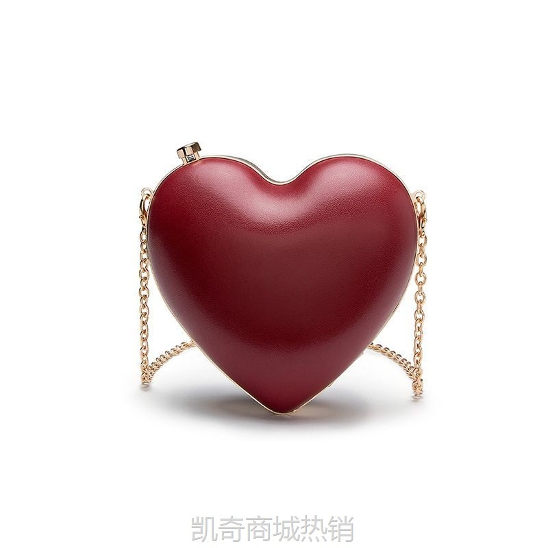 【♥首单3元♥】2024新款爱心桃心包百搭酒红色单肩斜挎迷你链条包时尚晚宴手拿包