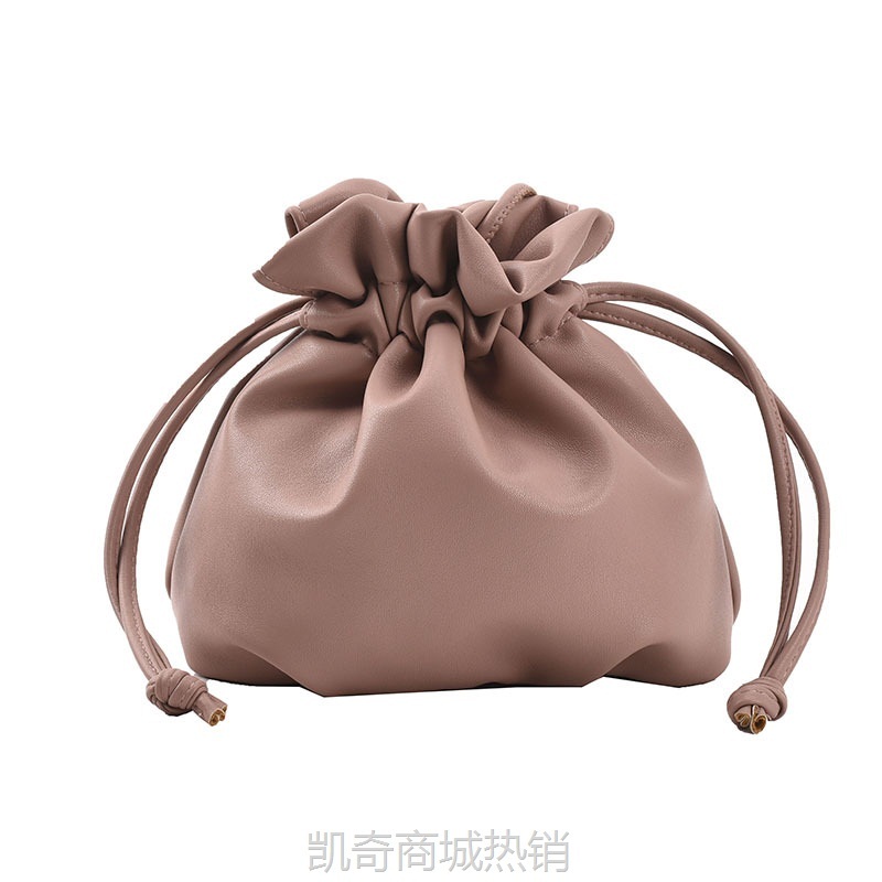 【♥首单3元♥】韩版时尚抽绳水桶包网红休闲可爱迷你斜挎小包洋气软皮纯色单肩包