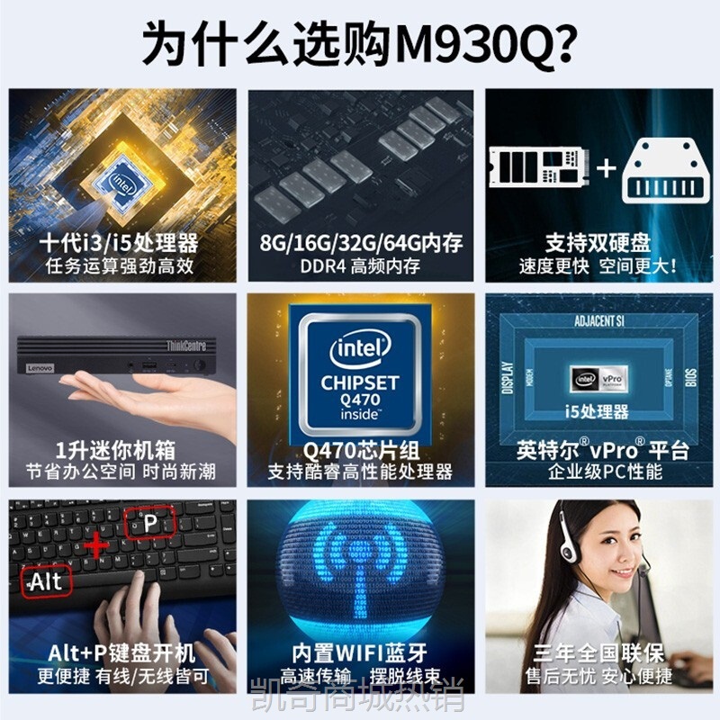 【♥首单999♥】联想m930q微型主机酷睿i5i7办公台式电脑全套迷你整机