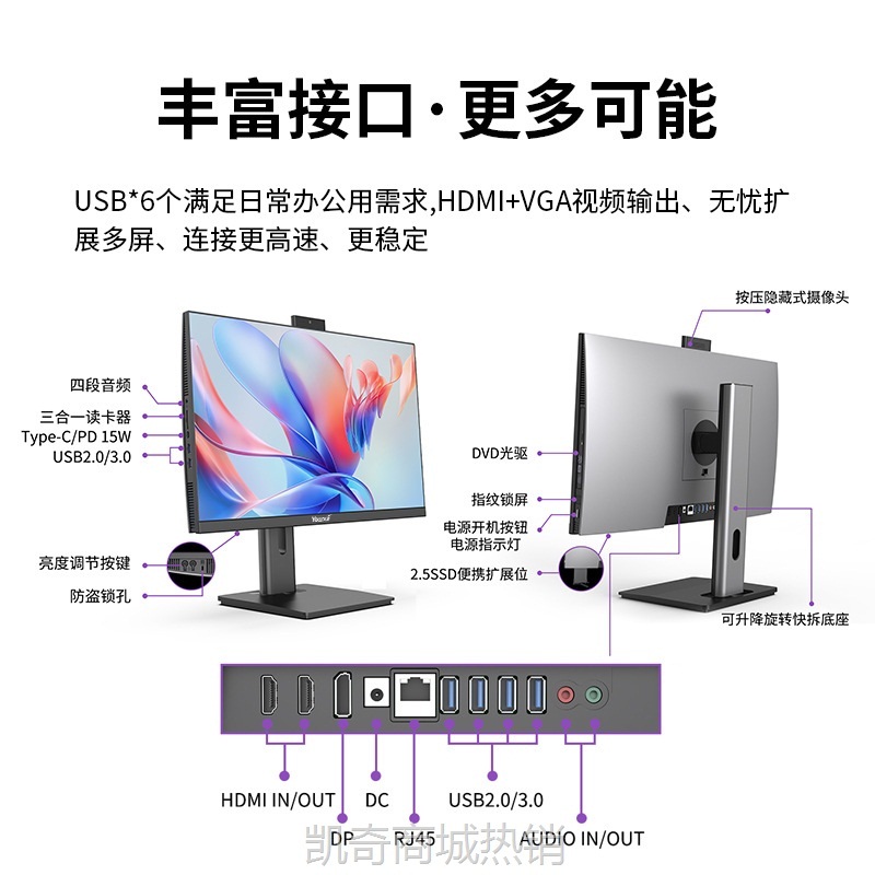 【♥首单999♥】23.8寸一体机电脑12代背出主板插拔硬盘DVD按压摄像头升降底座