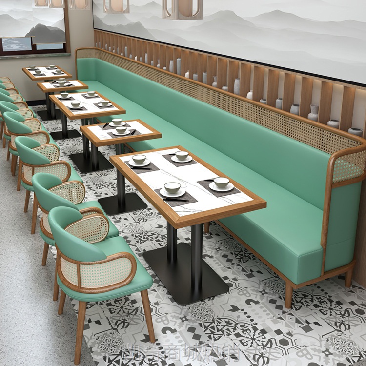 【♥首购1元♥】厂家直营实木连锁奶茶咖啡甜品店东南亚餐厅编藤桌椅卡座沙发组合
