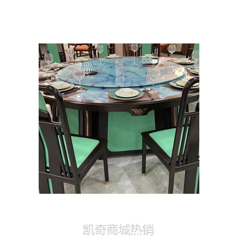 【♥首购1元♥】厂家直营新中式酒店包间餐厅电动餐桌实木大理石带转盘商用大圆桌