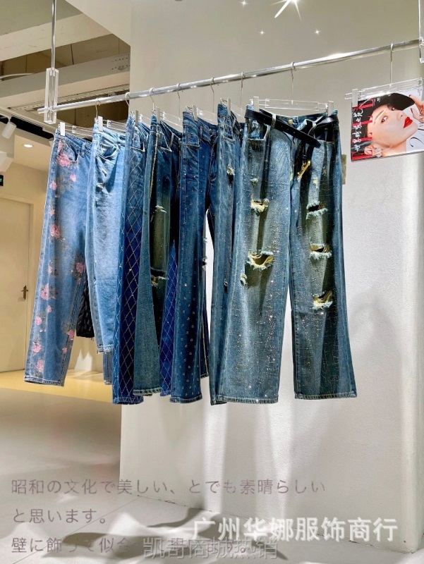【♥首单1元♥】2024春季新款蓝鲸土耳其COCO重工牛仔裤十三行耐看高腰破洞微喇裤