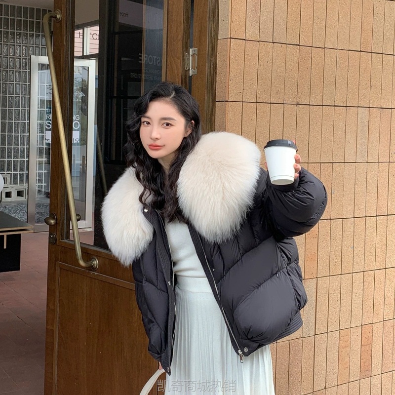【♥首购1元♥】平湖羽绒服2024新款冬季韩系小个子狐狸毛大翻领鹅绒羽绒服外套女