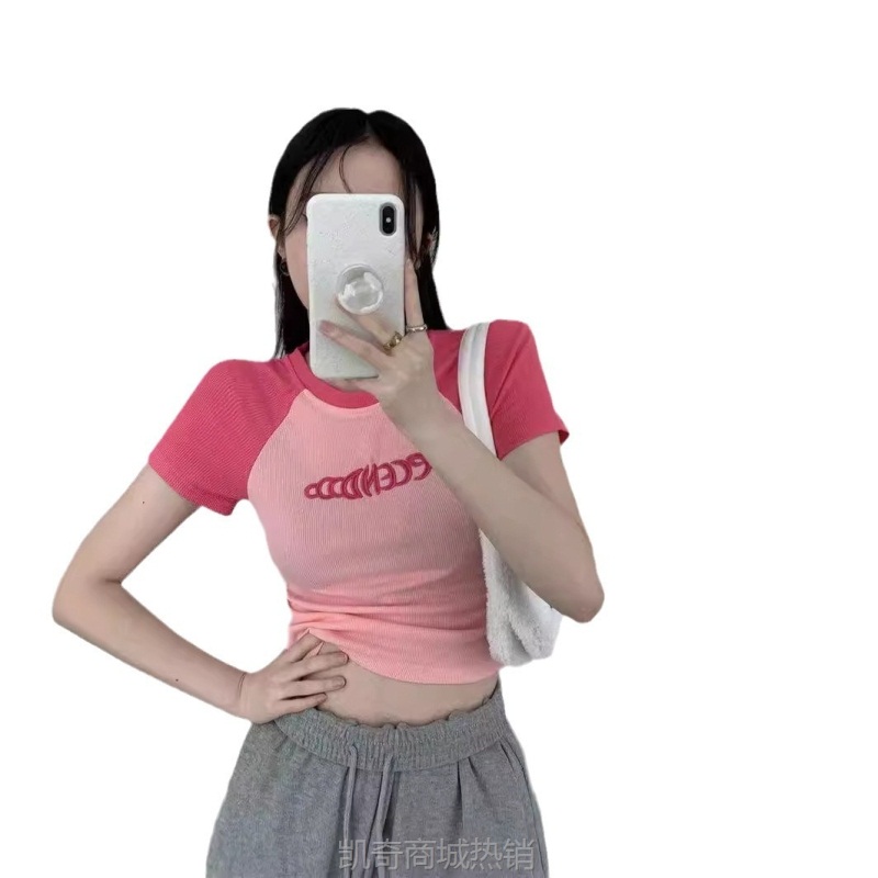 【♥首购1元♥】纯欲风短款学生上衣辣妹修身2024夏季新款短袖t恤女美式设计感