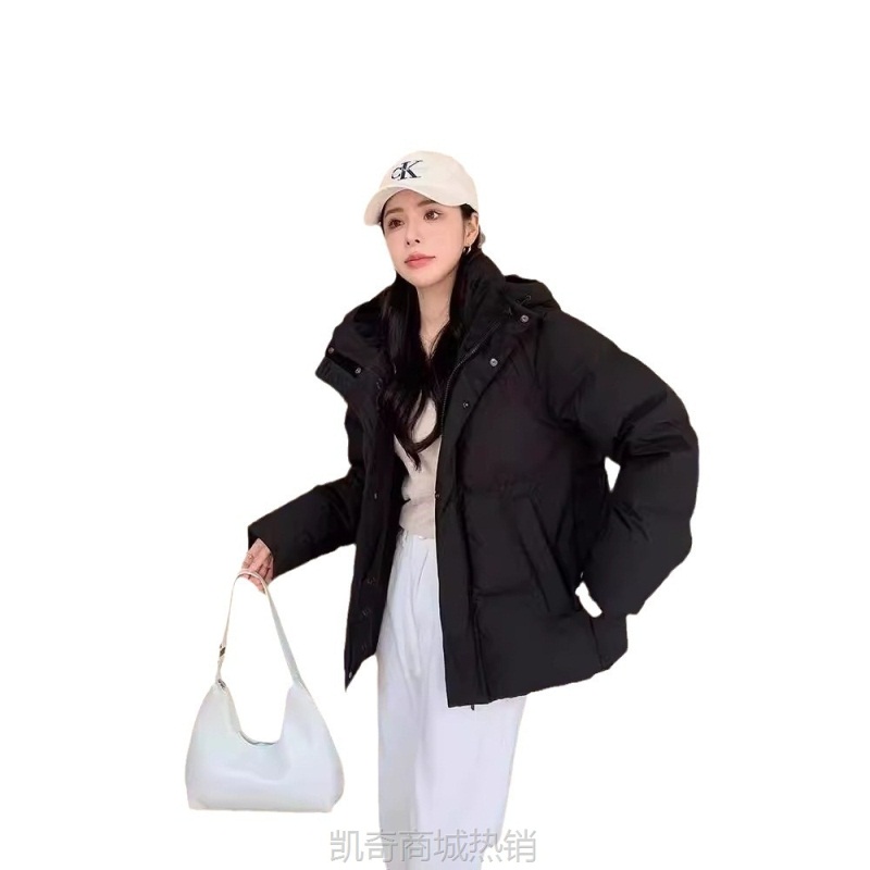 【♥首购1元♥】白鸭绒2024牛角扣羽绒服女冬新款连帽棉服短款韩系加厚面包服外套