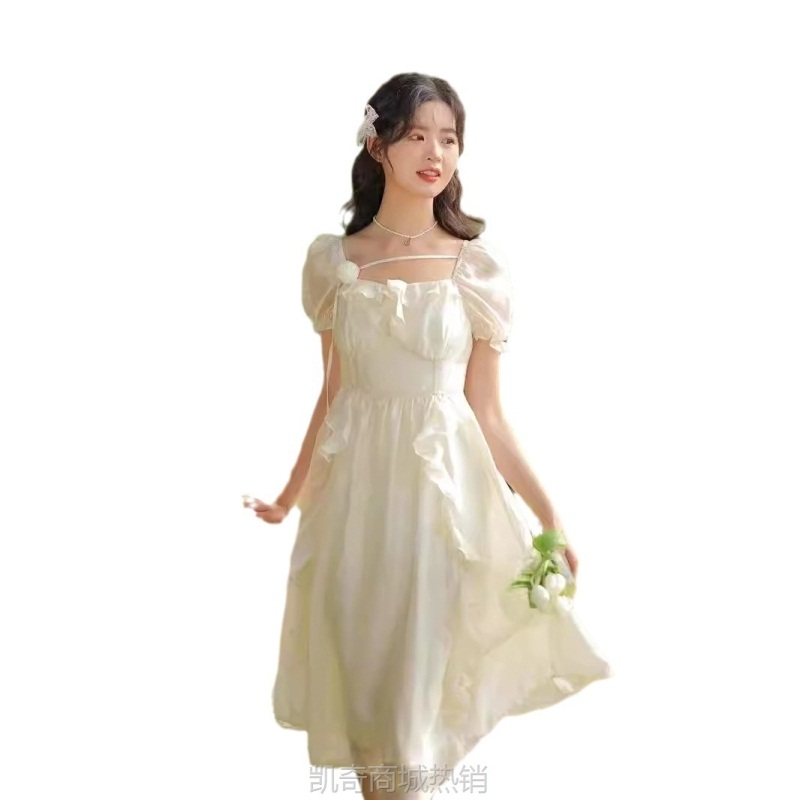 【♥首购1元♥】2024广州十三行渐变荷叶边韩系海边度假风仙女裙雪纺碎花连衣裙