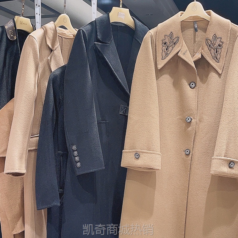 【♥首单1元♥】服装厂批发进货毛呢外套加长款羊毛欧美双排扣秋冬羊绒大衣女冬