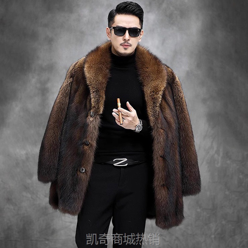 男装貂皮大衣冬季新款仿水貂毛皮草外套中长款休闲大码加厚保暖