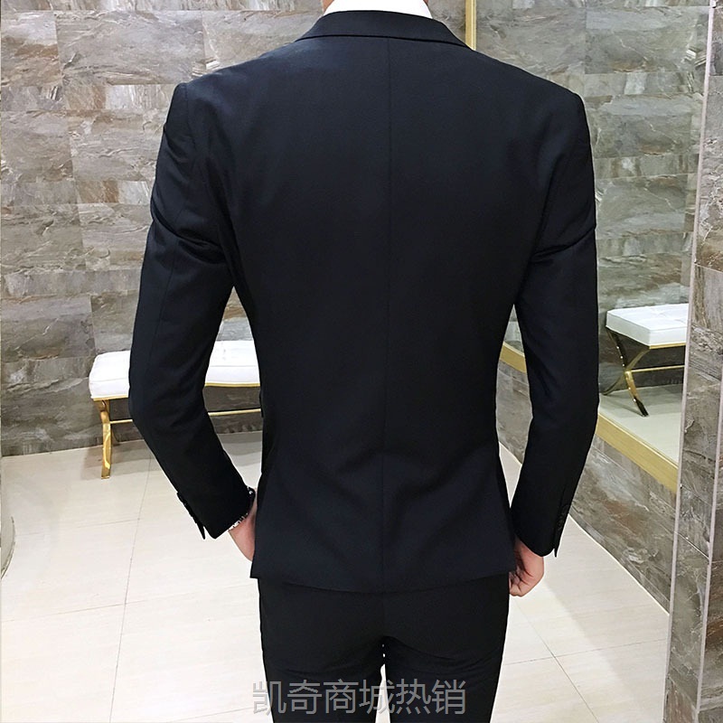 西服套装男士三件套商务正装职业西装修身伴郎新郎结婚礼服秋季